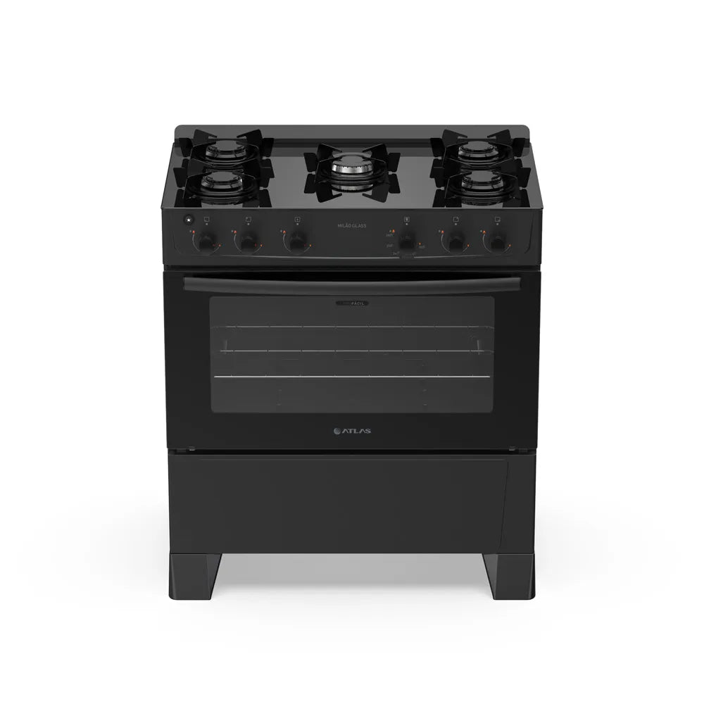 Fogão de Piso Atlas 5 Bocas com Mesa de Vidro Milão Preto - Bivolt