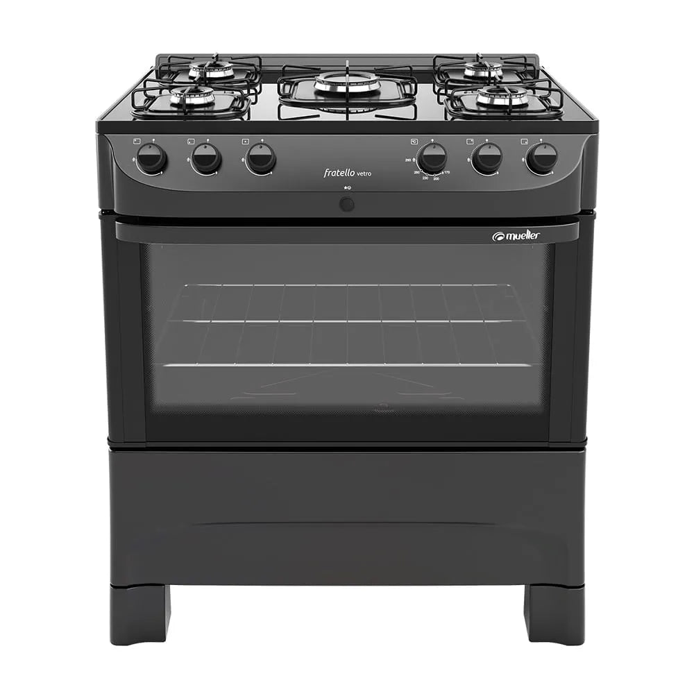 Fogão de Piso Mueller 5 Bocas Fratello Vetro com Mesa de Vidro Preto - Bivolt