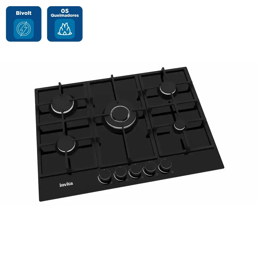 Cooktop a Gás Invita 5 Bocas 70cm Preto - Bivolt