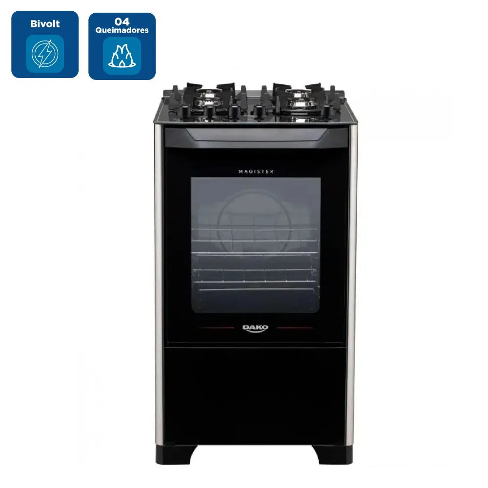 Fogão de Piso Dako 4 Bocas Magister com Mesa de Vidro Preto – Bivolt