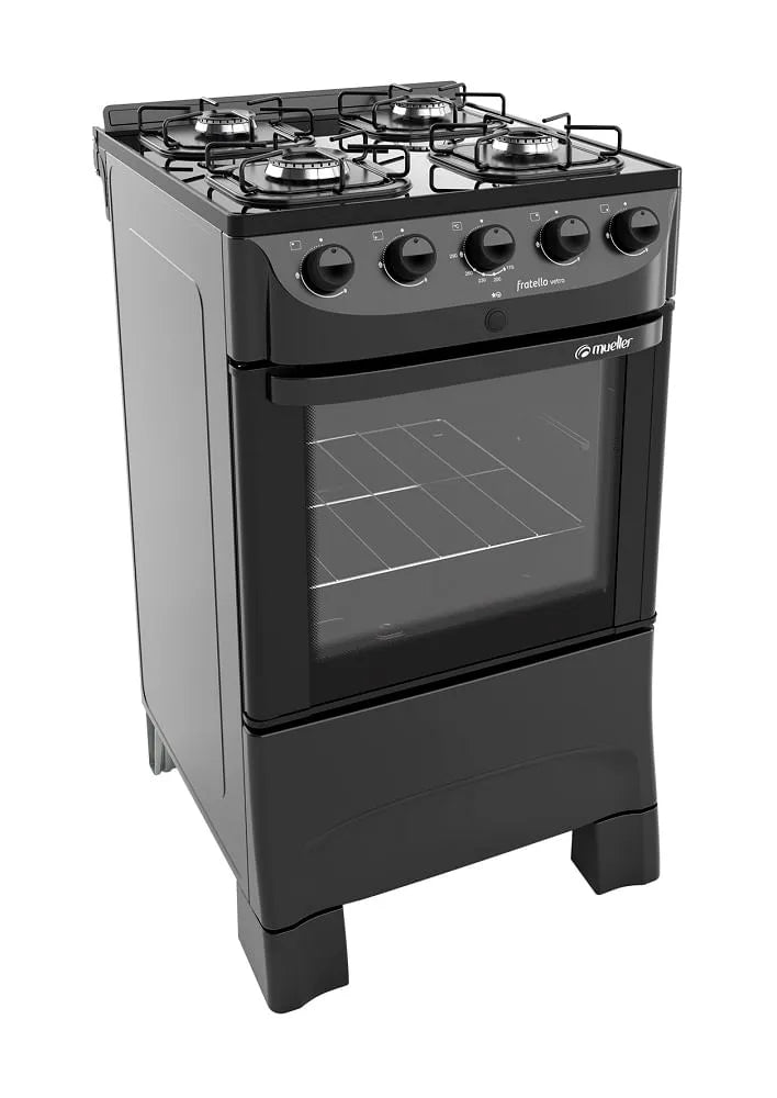 Fogão de Piso Mueller 4 bocas com mesa de vidro Fratello Vetro Preto – Bivolt