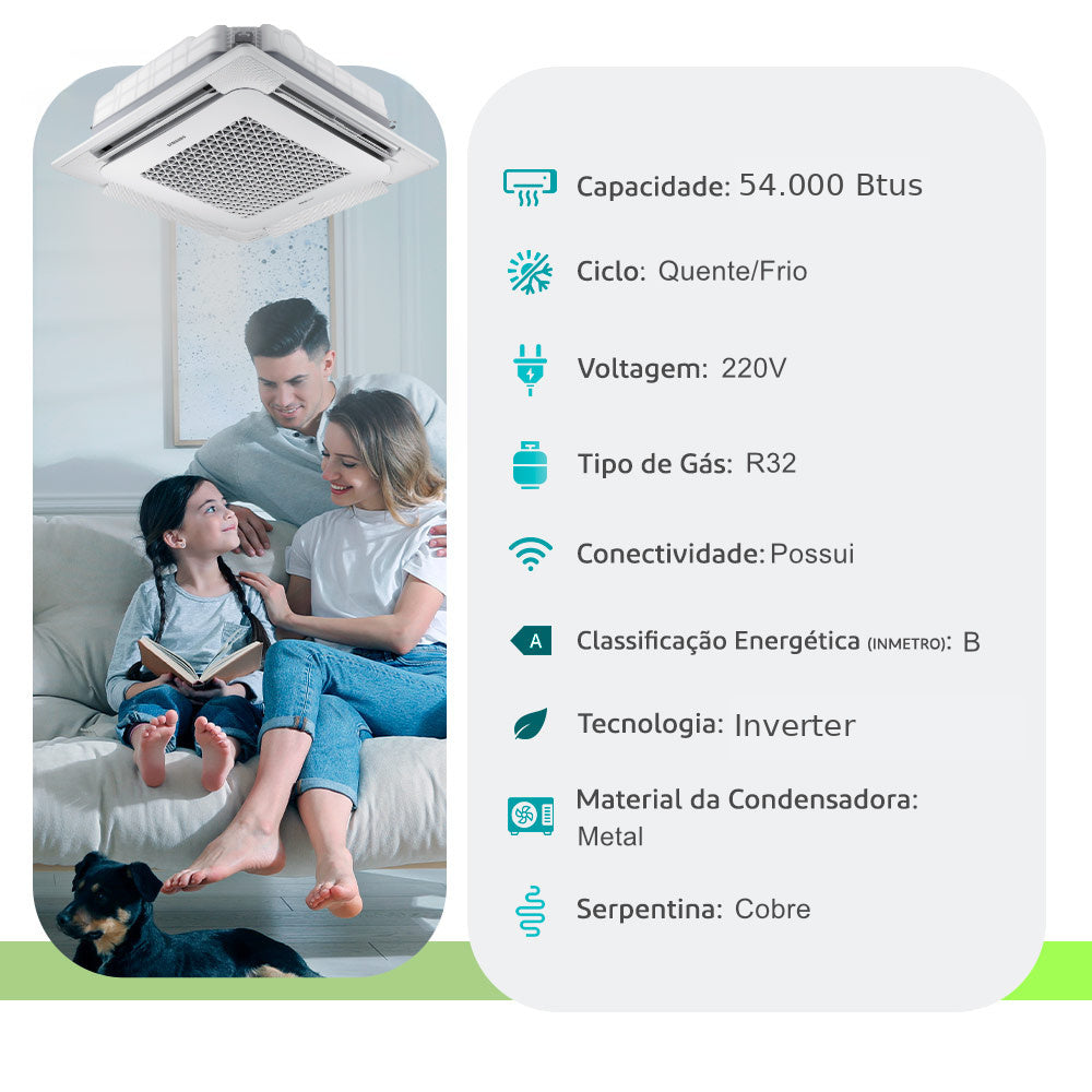 Ar Condicionado Split Cassete 4 Vias - Inverter R-32 - Samsung - Windfree - 54.000 BTUs - Quente/Frio - 220V Monofásico