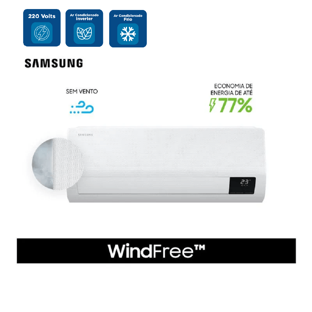 Ar Condicionado Split Hi Wall Inverter Samsung WindFree Sem Vento 22000 BTU/h Frio AR24AVHABWKNAZ – 220 Volts