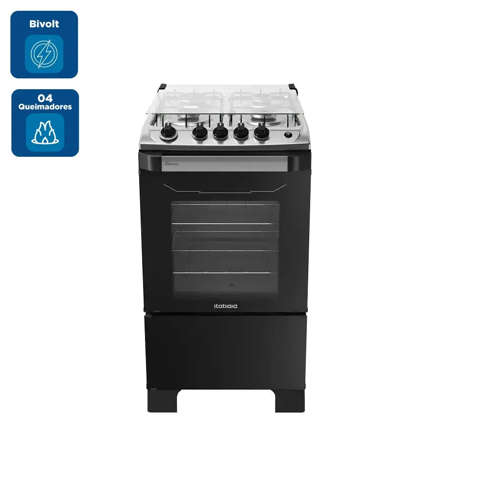 Fogão de Piso Itatiaia 4 Bocas New Dream Branco e Preto – Bivolt