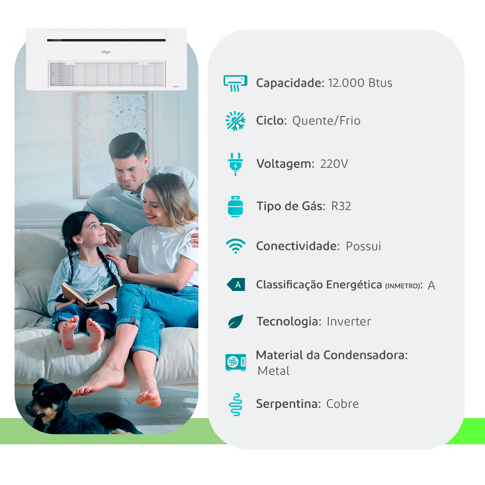 Ar Condicionado Split Cassete 1 Via - Inverter R-32 - Elgin - 12.000 BTUs - Quente/Frio - 220V Monofásico