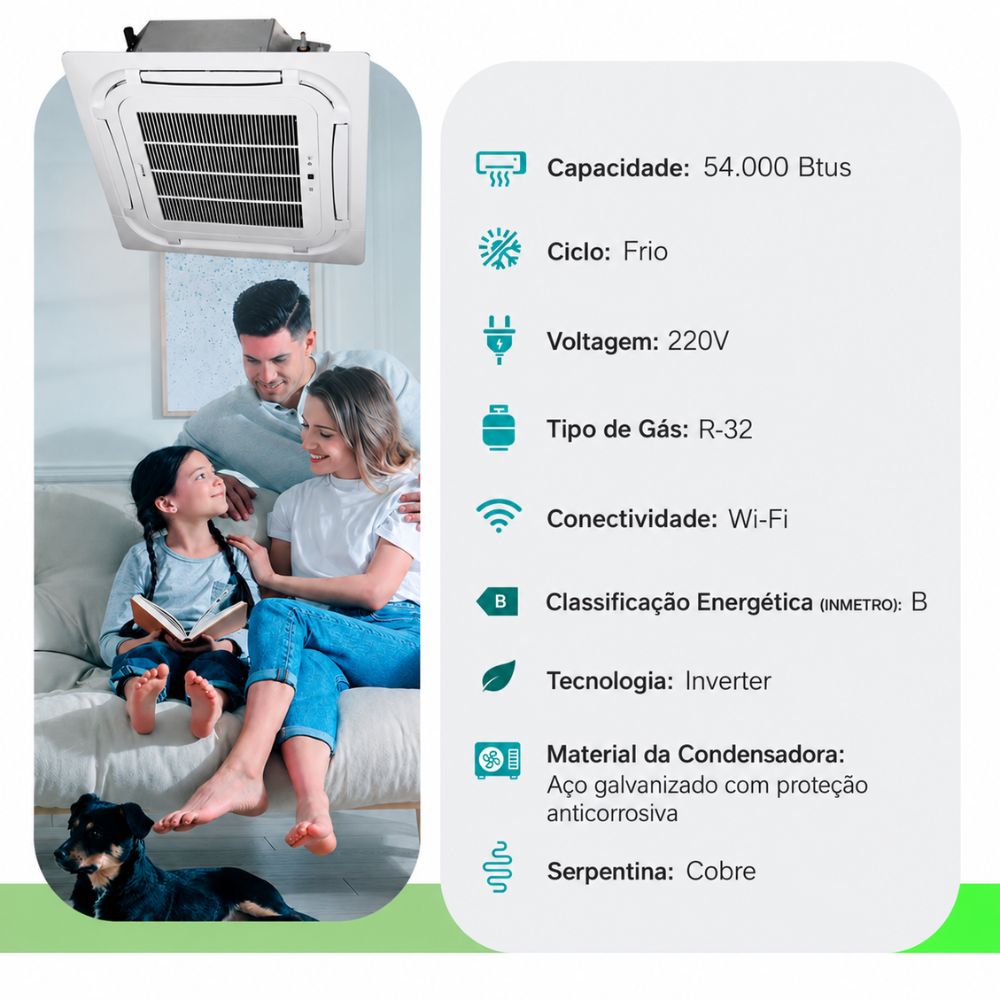 Ar Condicionado Split Cassete 4 Vias - Inverter R-32 - Gree - G-prime Compact - 54.000 BTUs - Frio - 220V Monofásico