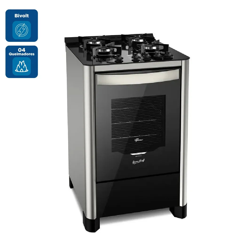 Fogão de Piso Fischer 4 Bocas Gran Cheff com Mesa de Vidro Silver - Bivolt