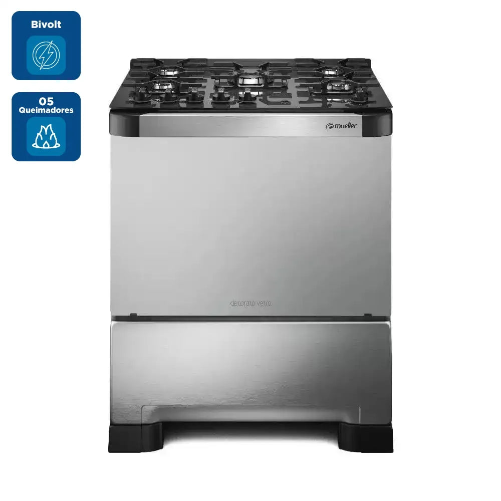 Fogão De Piso Mueller 5 Bocas Decorato Vetro Inox - Bivolt