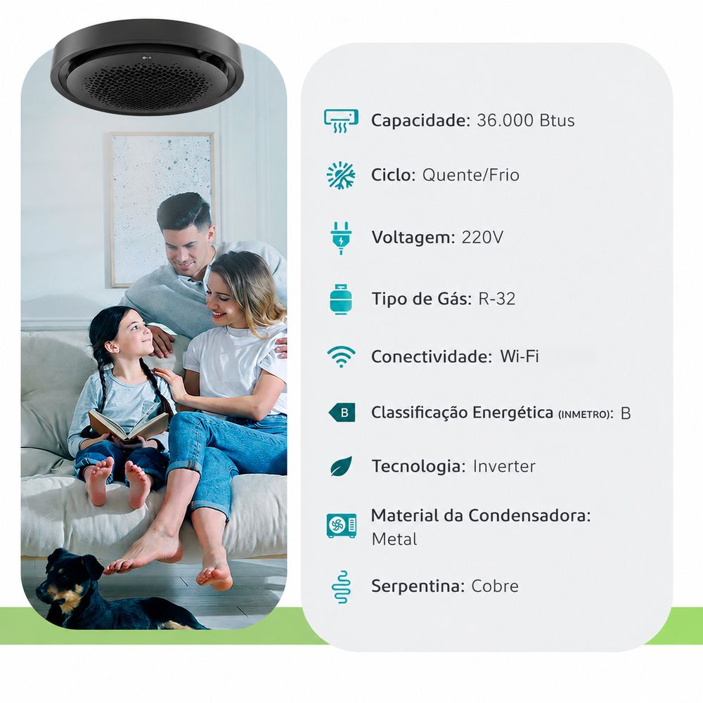 Ar Condicionado Cassete 360 - Inverter R-32 - LG - Round Black - 36.000 BTUs - Quente/Frio - 220V Monofásico