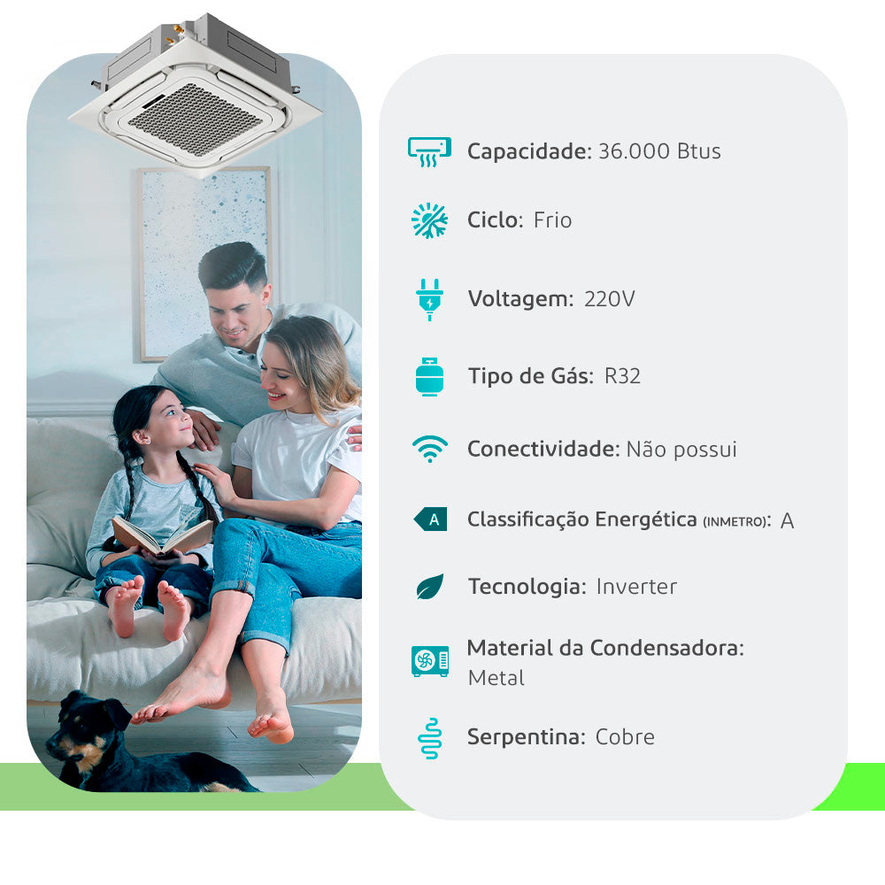 Ar Condicionado Split Cassete 4 Vias - Inverter R-32 - Electrolux - 36.000 BTUs - Frio - 220V Monofásico