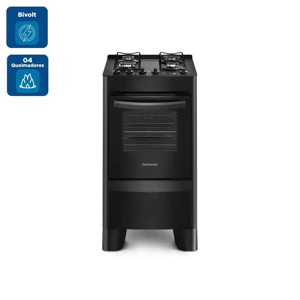 Fogão 4 Bocas Continental Automático com Mesa Compartimentada Preto FC4VP – Bivolt