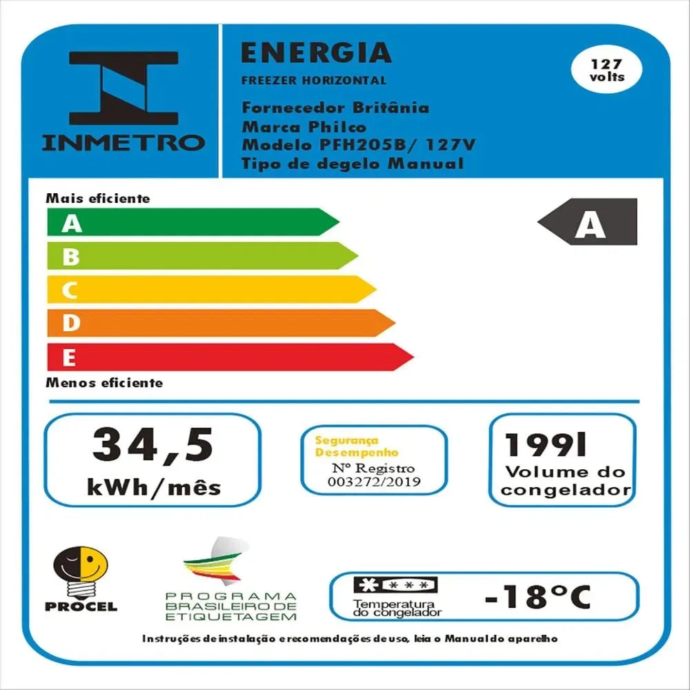 Freezer Horizontal Philco 199 Litros 1 Porta Branco PFH205B - 220 Volts