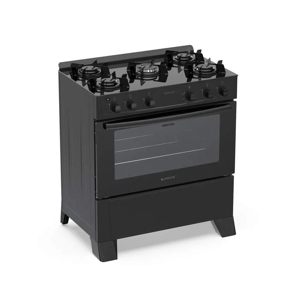 Fogão de Piso Atlas 5 Bocas com Mesa de Vidro Milão Preto - Bivolt
