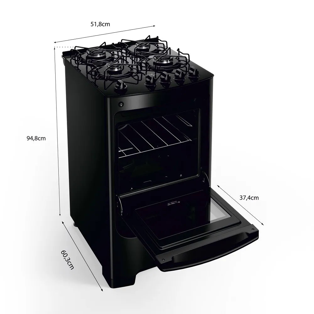 Fogão de Piso Consul 4 Bocas com Mesa de Vidro Preto CFO4VBE – Bivolt