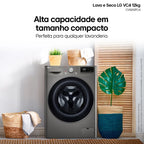 Lava e Seca LG 12Kg Smart com Inteligência Artificial AIDD Inox VC4 CV5012PC4A - 220 Volts