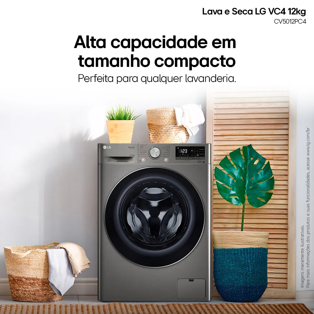 Lava e Seca LG 12Kg Smart com Inteligência Artificial AIDD Inox VC4 CV5012PC4A - 220 Volts