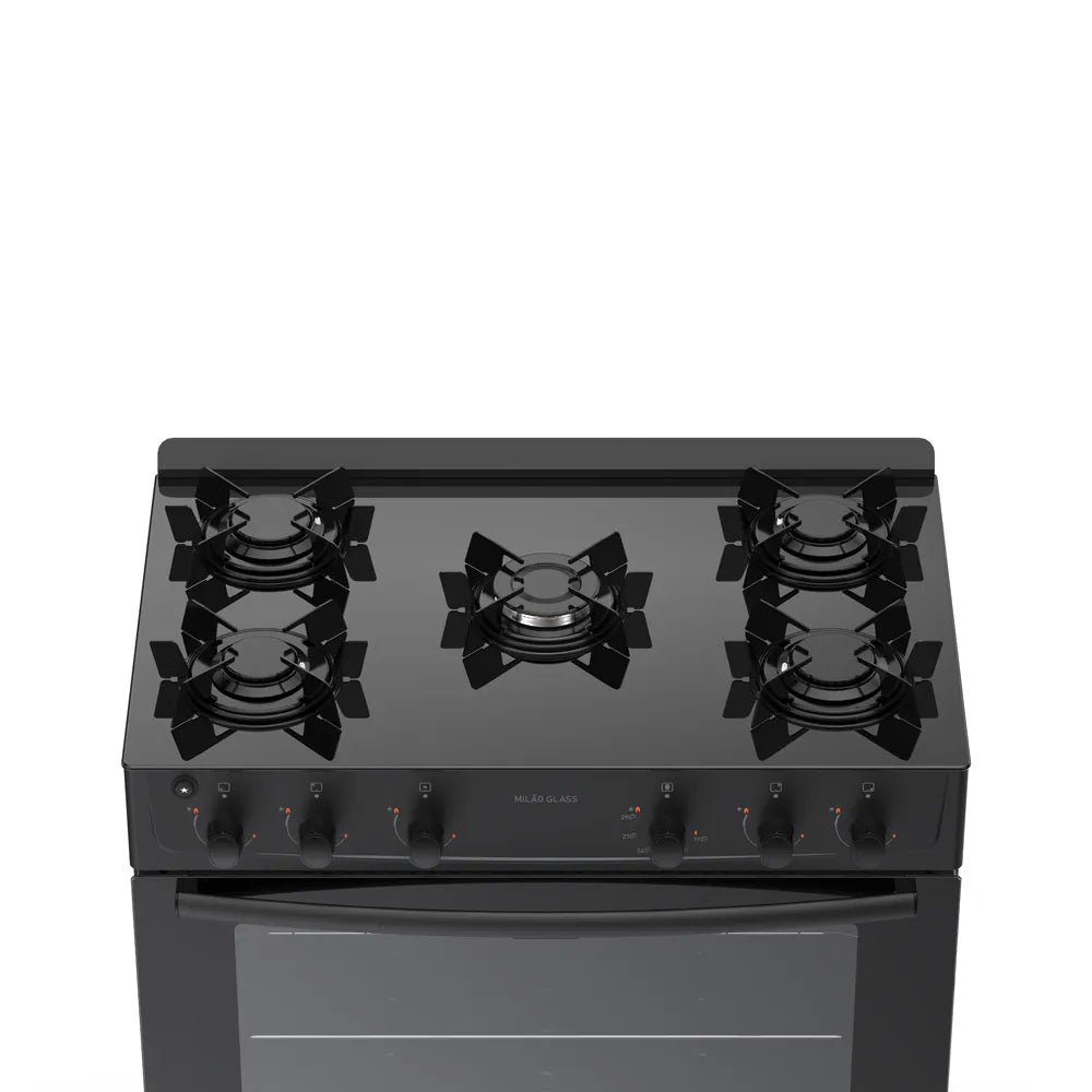 Fogão de Piso Atlas 5 Bocas com Mesa de Vidro Milão Preto - Bivolt