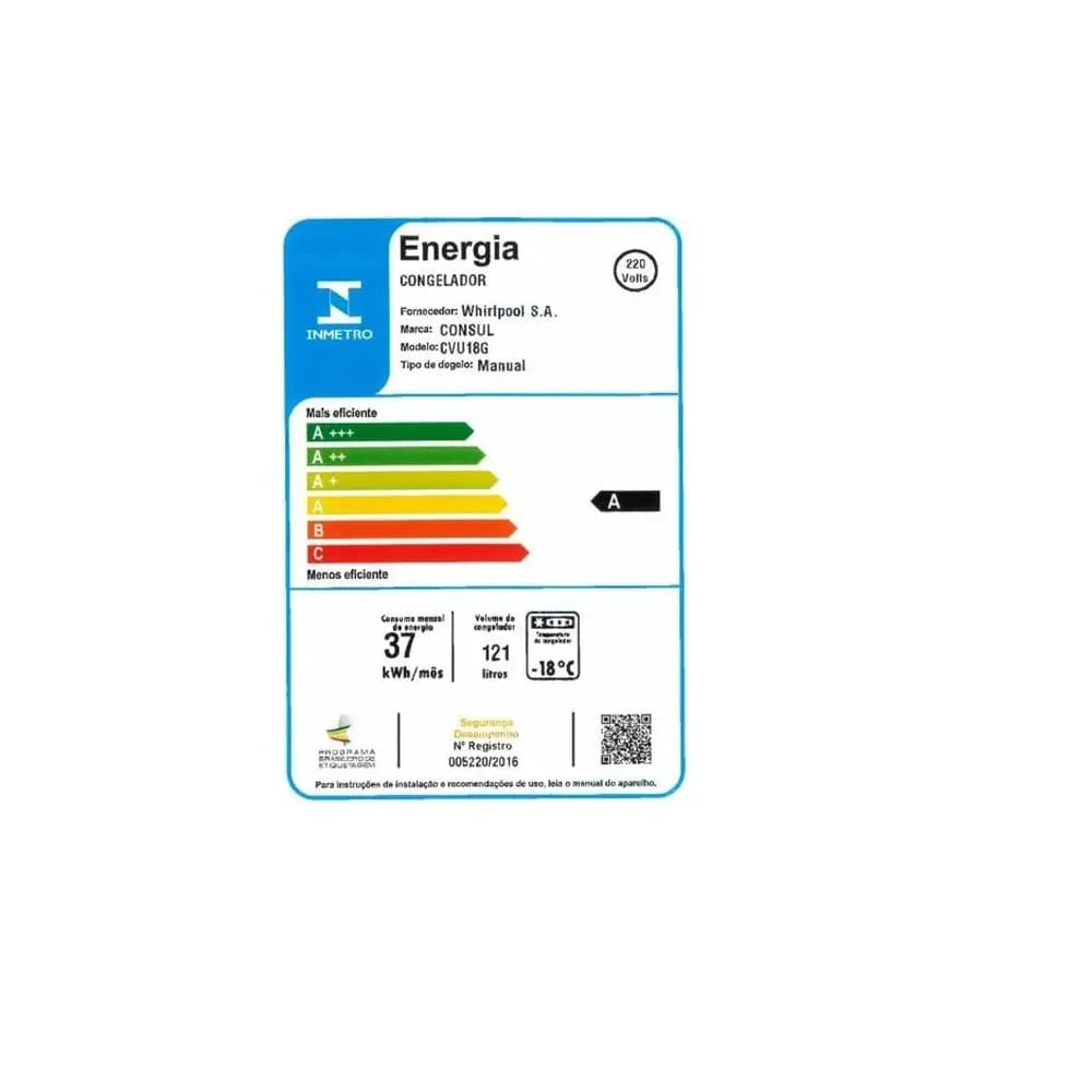 Freezer Vertical Consul 121L CVU18GBBNA - 220 volts