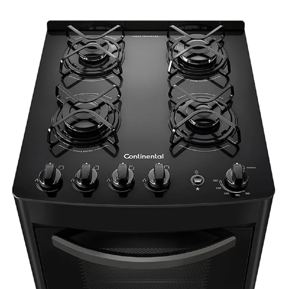 Fogão 4 Bocas Continental Automático com Mesa Compartimentada Preto FC4VP – Bivolt