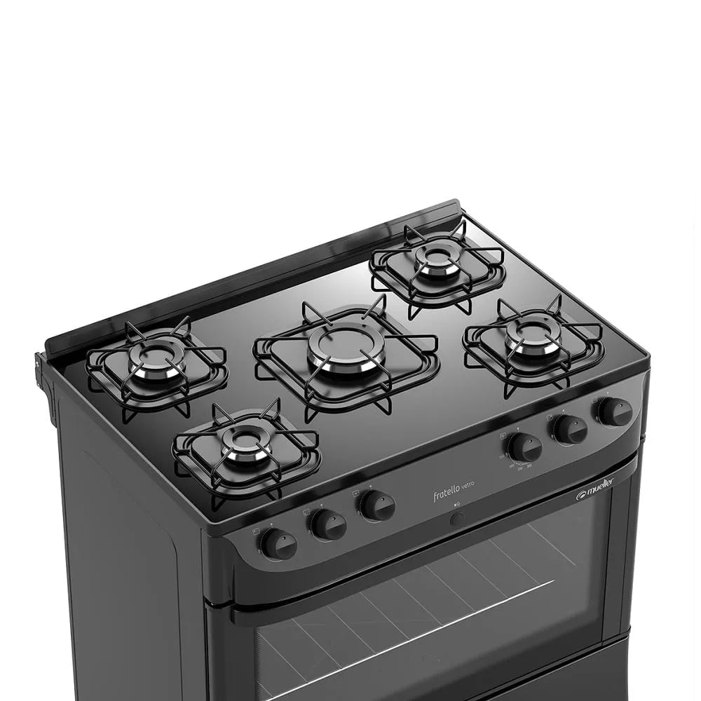 Fogão de Piso Mueller 5 Bocas Fratello Vetro com Mesa de Vidro Preto - Bivolt