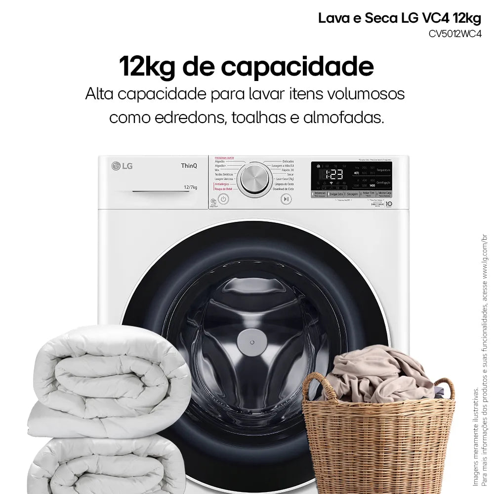 Lava e Seca LG 12Kg Smart com Inteligência Artificial AIDD Branca VC4 CV5012WC4 - 127 Volts