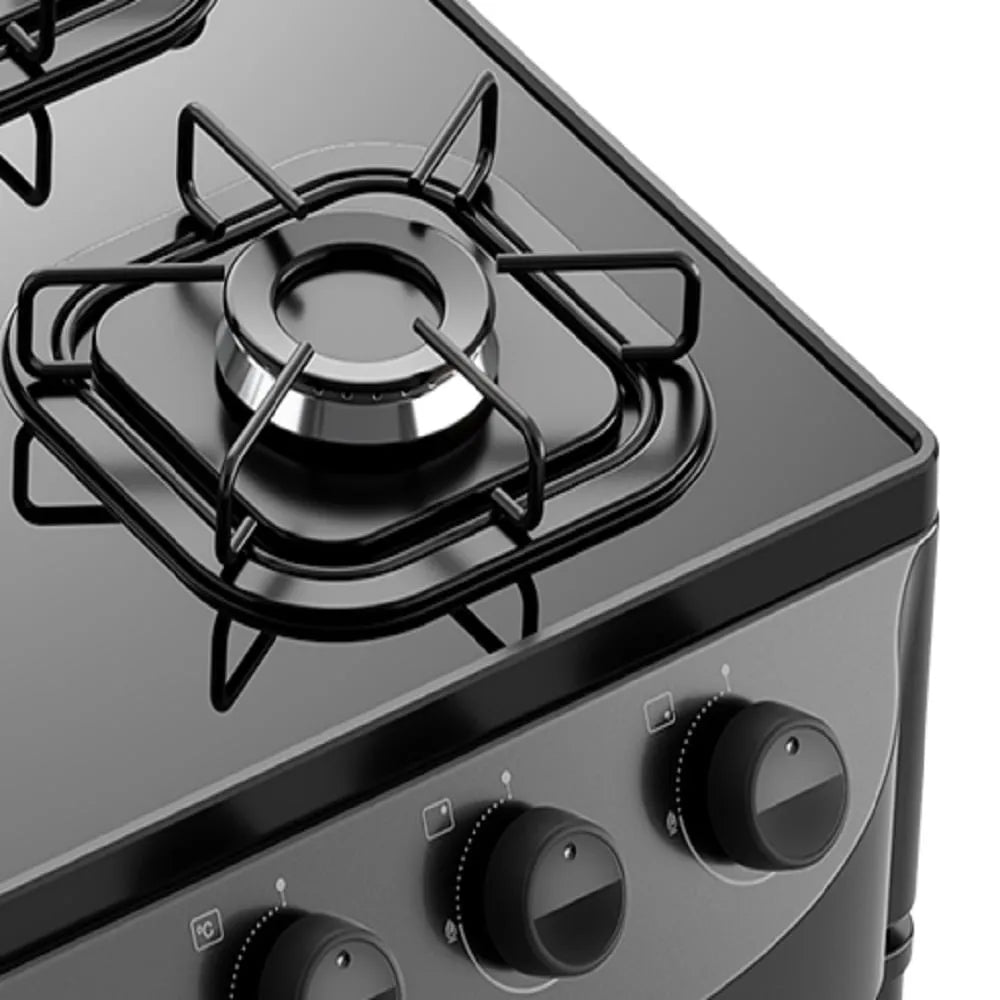 Fogão de Piso Mueller 5 Bocas Fratello Vetro com Mesa de Vidro Preto - Bivolt