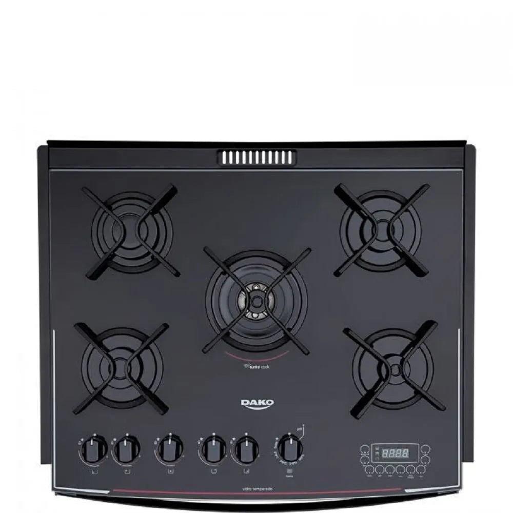 Fogão de Embutir Dako 5 Bocas Turbo Glass Preto - Bivolt