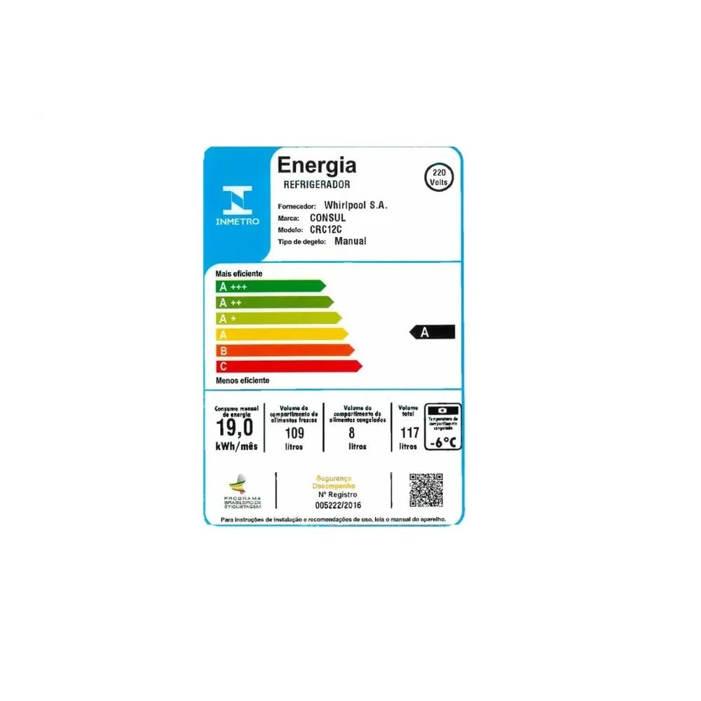 Frigobar Consul 117 Litros com Gaveta Multiuso Branco CRC12CB – 220 Volts