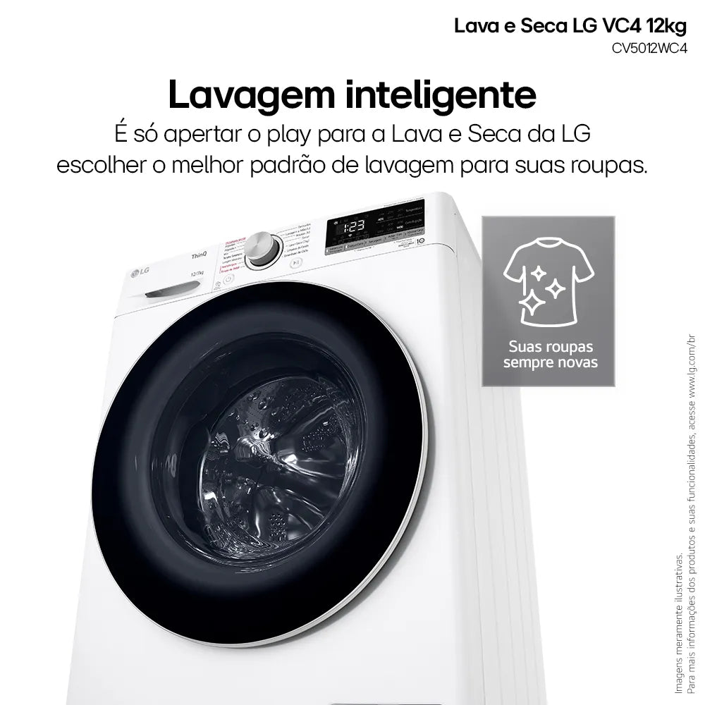 Lava e Seca LG 12Kg Smart com Inteligência Artificial AIDD Branca VC4 CV5012WC4A - 220 Volts