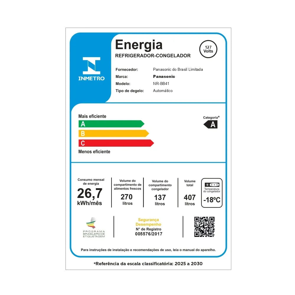 Refrigerador Panasonic Frost Free 407 Litros Inverter Titânio BB41 - 127 Volts