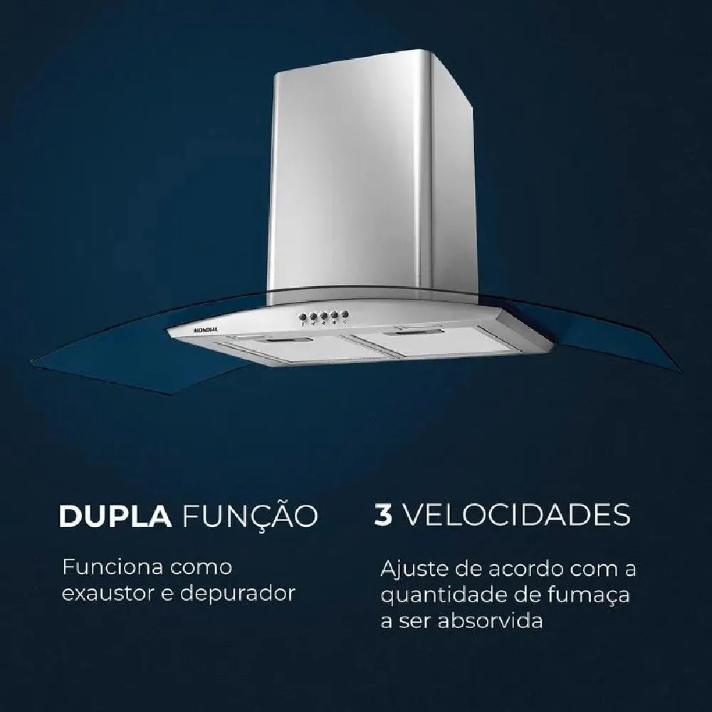 Coifa de Parede Mondial 250W Inox CF90-01 - 127 Volts