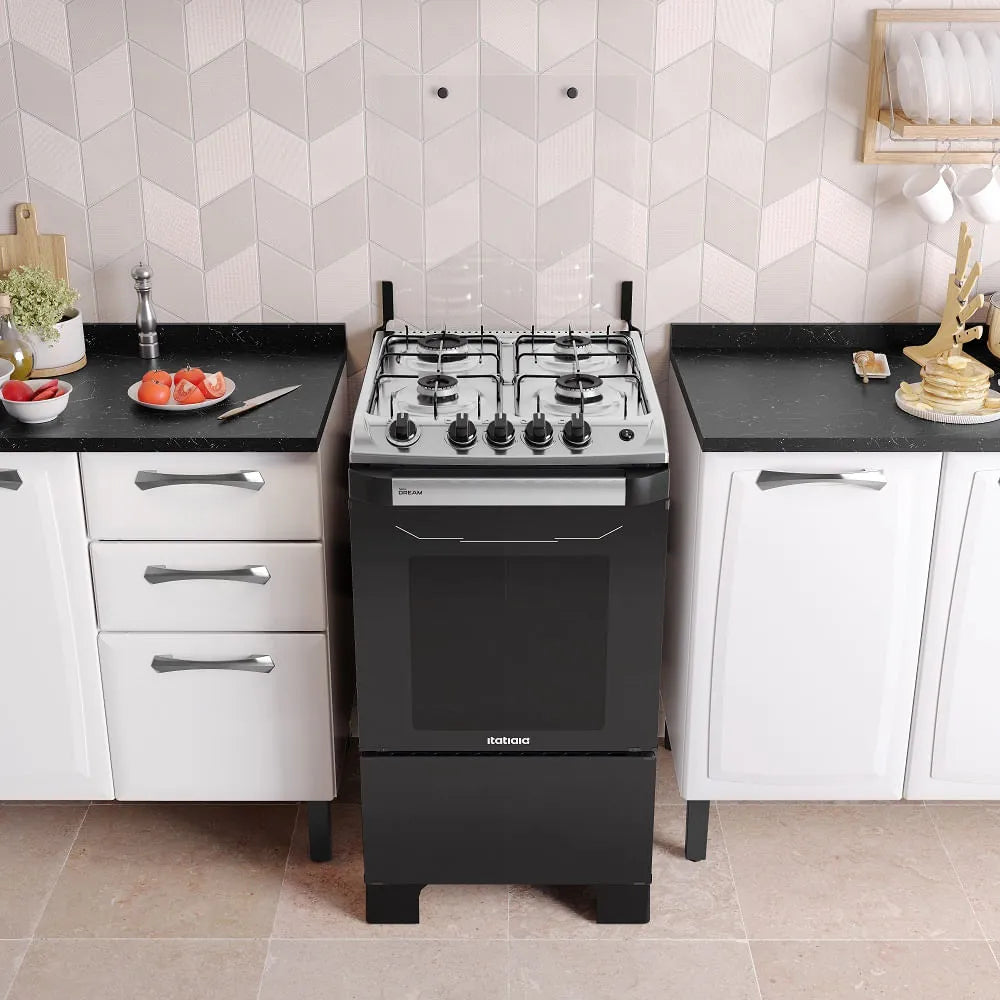 Fogão de Piso Itatiaia 4 Bocas New Dream Branco e Preto – Bivolt