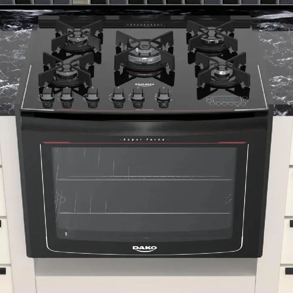 Fogão de Embutir Dako 5 Bocas Turbo Glass Preto - Bivolt