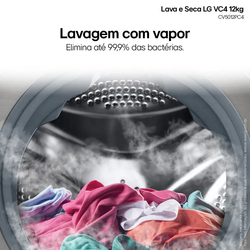 Lava e Seca LG 12Kg Smart com Inteligência Artificial AIDD Inox VC4 CV5012PC4A - 220 Volts