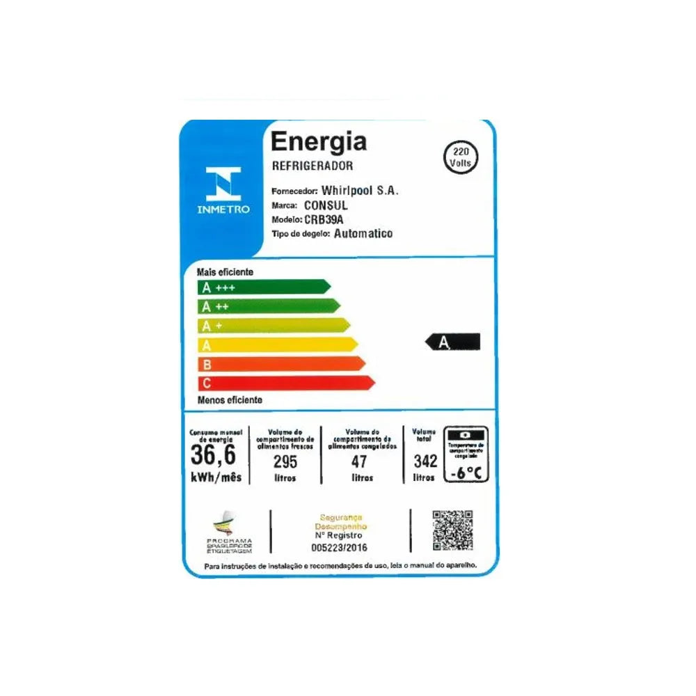 Refrigerador Consul Frost Free 342 Litros Branco CRB39AB – 220 Volts
