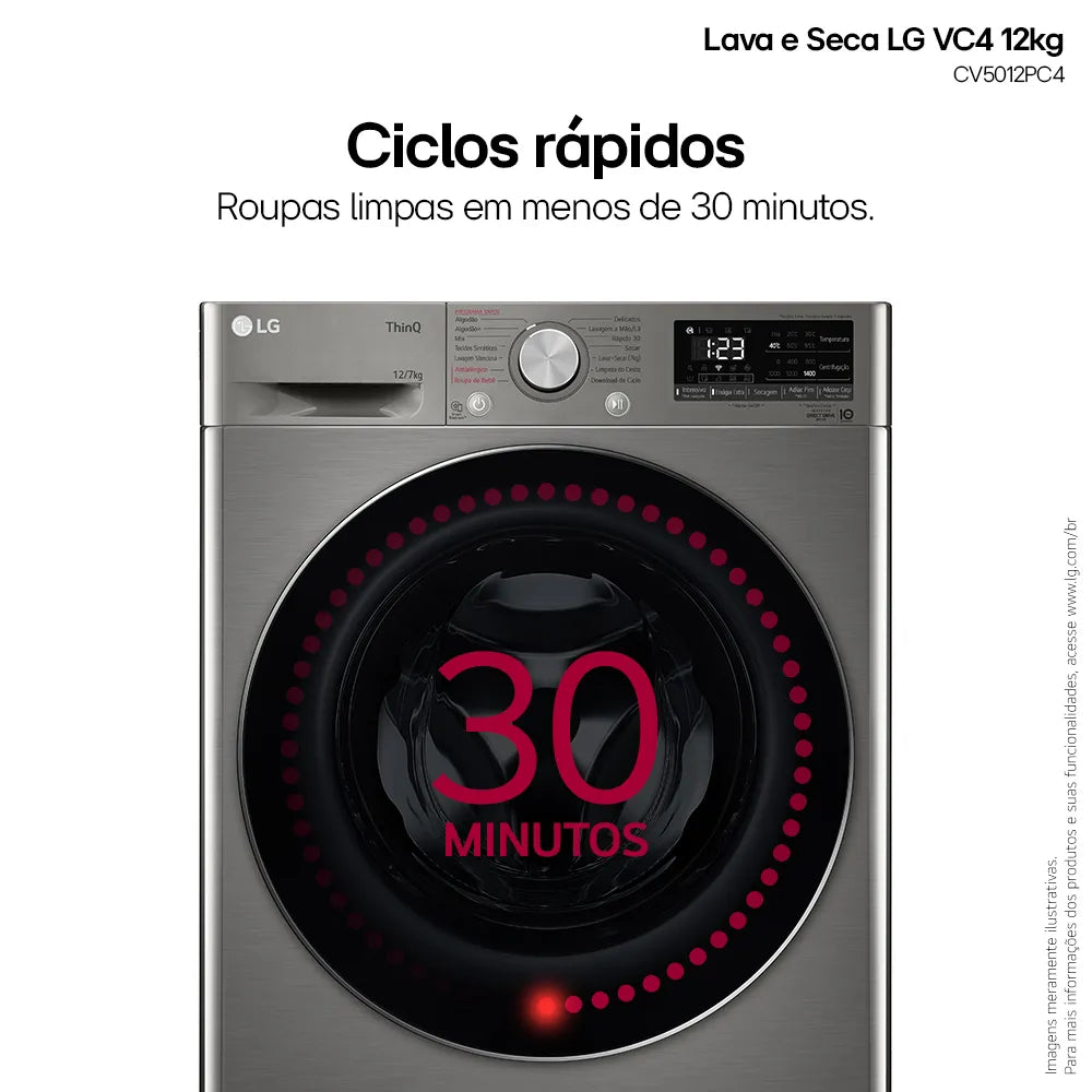 Lava e Seca LG 12Kg Smart com Inteligência Artificial AIDD Inox VC4 CV5012PC4A - 220 Volts