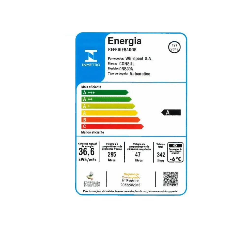 Refrigerador Consul Frost Free 342 litros CRB39AB - 127 Volts