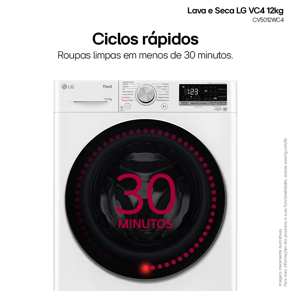 Lava e Seca LG 12Kg Smart com Inteligência Artificial AIDD Branca VC4 CV5012WC4A - 220 Volts
