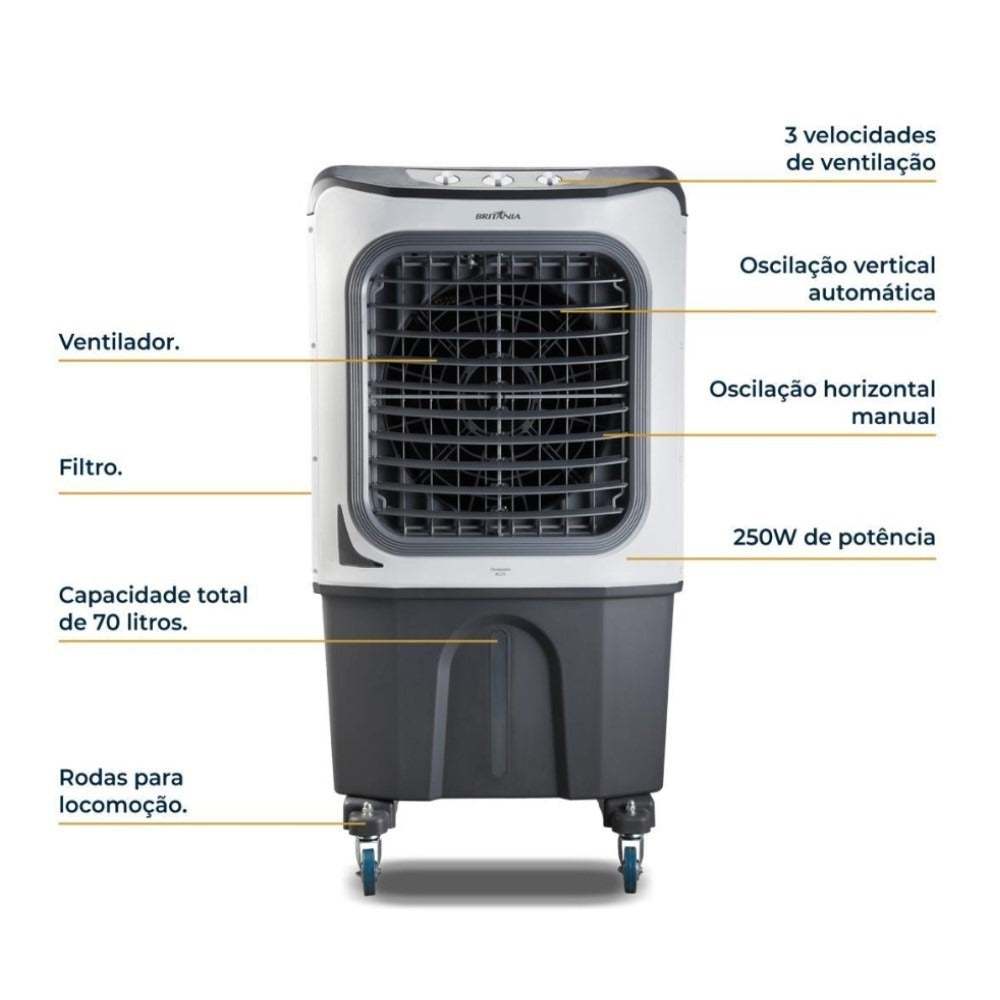 Climatizador Evaporativo Industrial 70 Litros Britania BCL70 127V