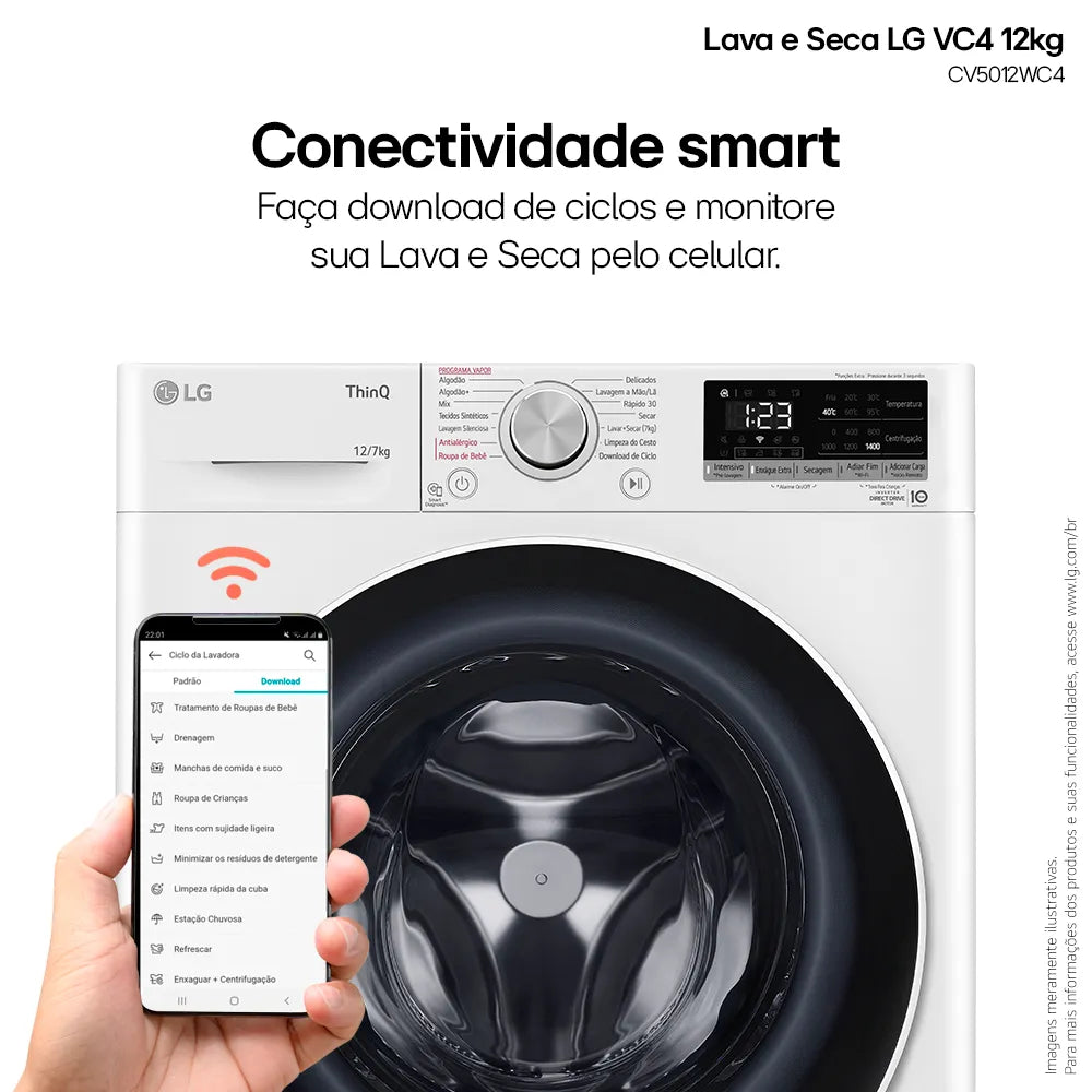 Lava e Seca LG 12Kg Smart com Inteligência Artificial AIDD Branca VC4 CV5012WC4 - 127 Volts