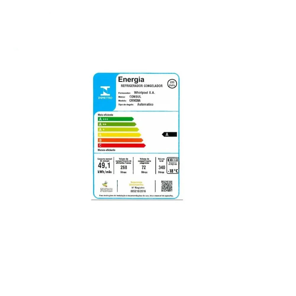 Refrigerador Consul Frost Free 340L Evox CRM39AK – 220 Volts