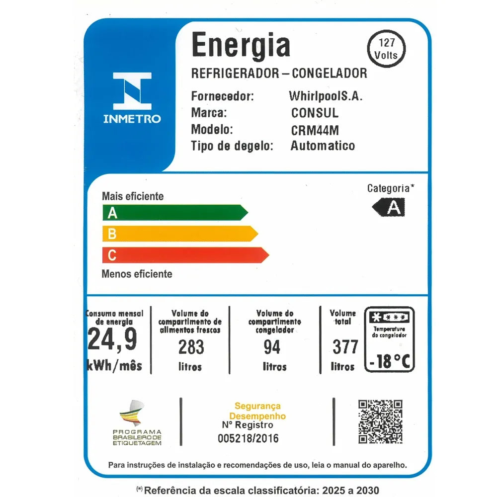 Refrigerador Consul 377 Litros Frost Free Inox CRM44MK - 127 Volts