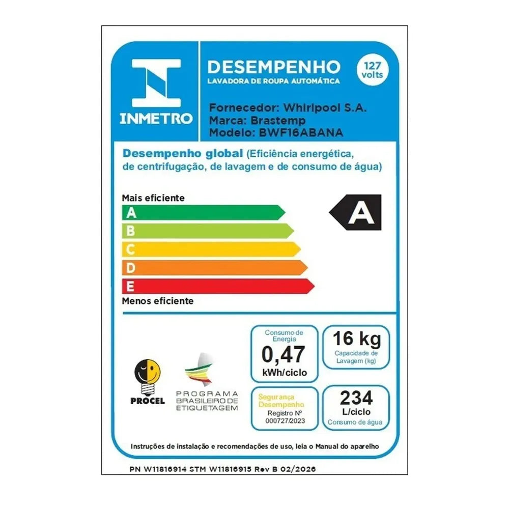 Lavadora de Roupas Brastemp 16Kg com Ciclo Tira Manchas Advanced e Smart Sensor Branca BWF16AB - 127 Volts