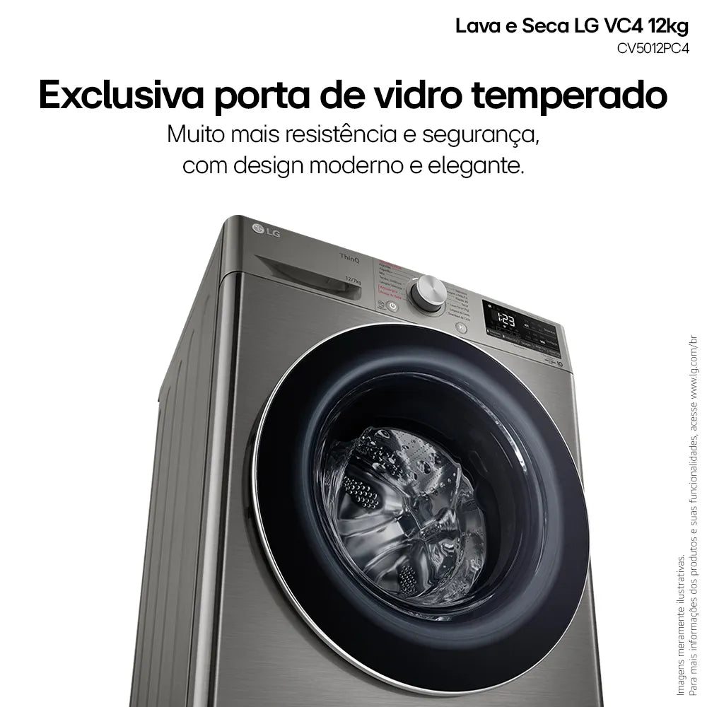 Lava e Seca LG 12Kg Smart com Inteligência Artificial AIDD Inox VC4 CV5012PC4A - 220 Volts
