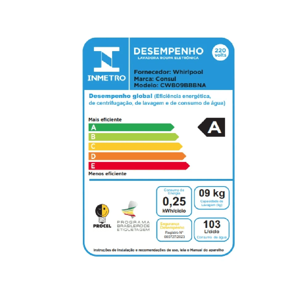 Lavadora de Roupas Consul 9Kg com Dosagem Econômica e Ciclo Edredom Branca CWB09BB – 220 Volts