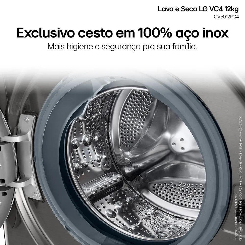 Lava e Seca LG 12Kg Smart com Inteligência Artificial AIDD Inox VC4 CV5012PC4A - 220 Volts