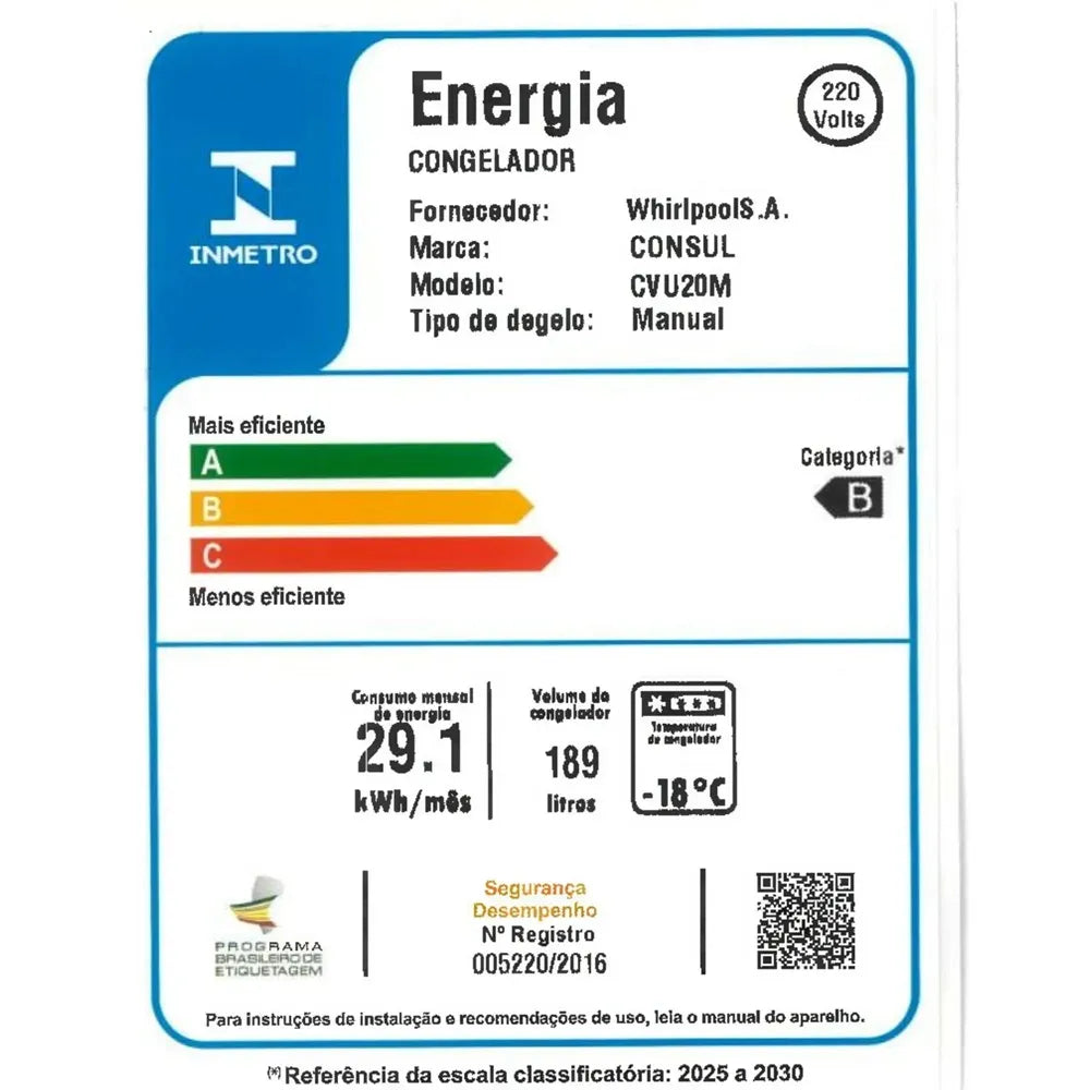 Freezer Vertical Consul 189 Litros Branco CVU20MB - 220 Volts