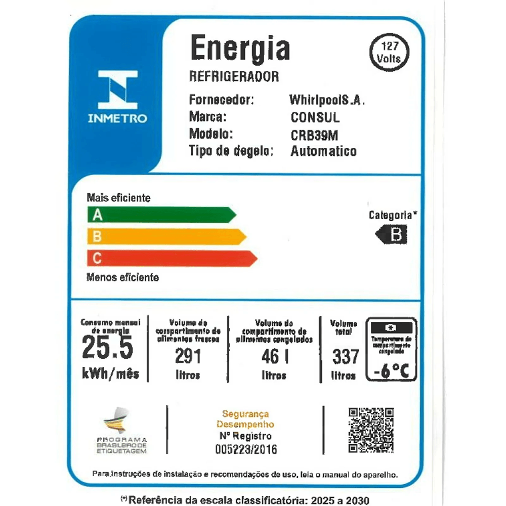 Refrigerador Consul Frost Free 337 Litros Inox Espaço Extra Frio CRB39MK – 127 Volts